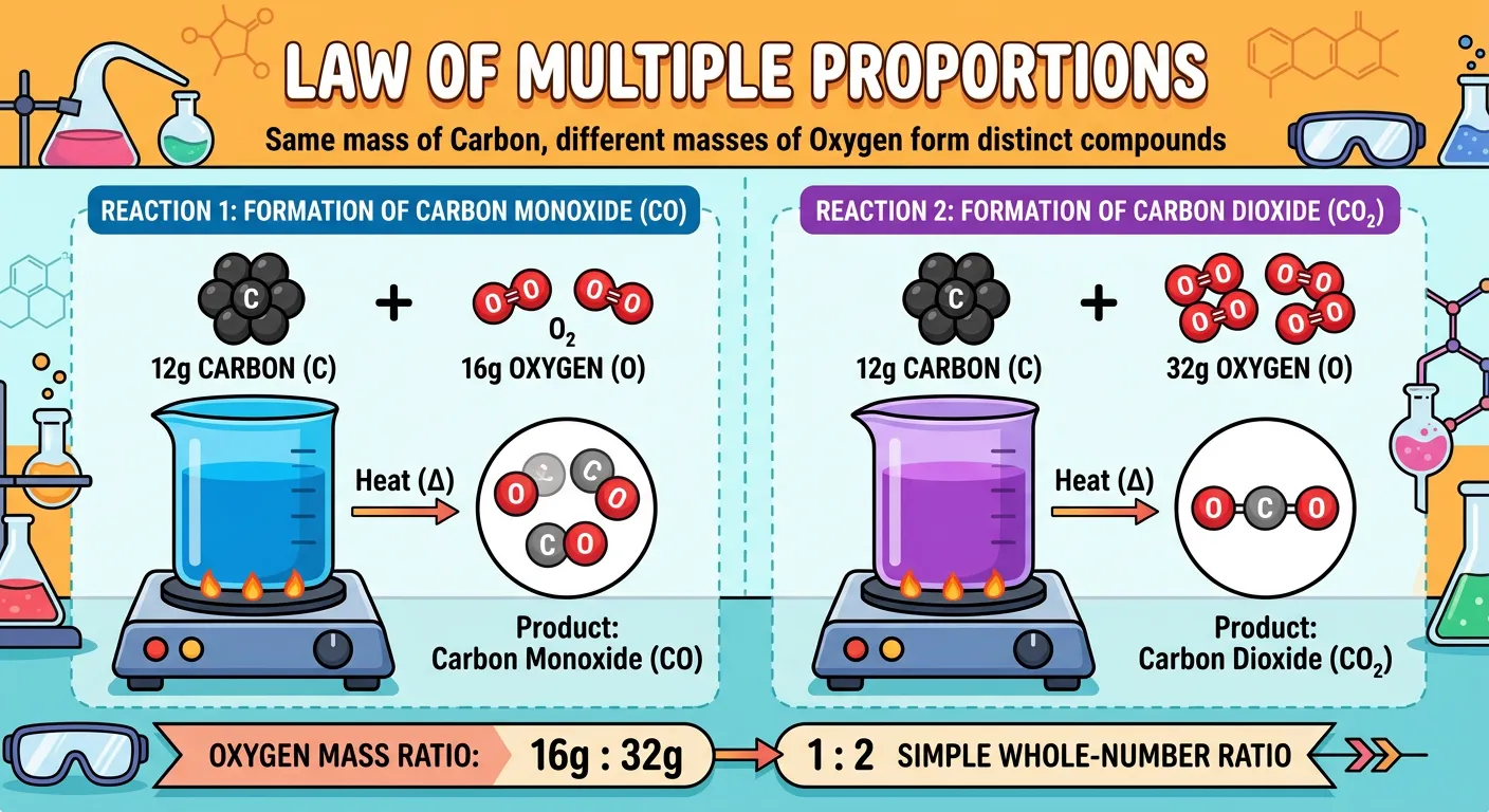 Diagram showing Carbon reacting with varying amounts of Oxygen to form CO and CO2.