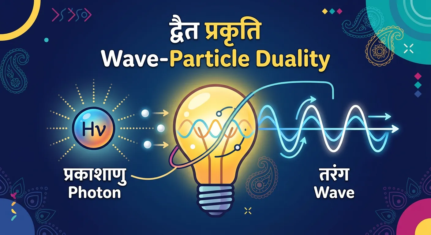 Illustration showing light acting as a wave and a stream of particles (photons).