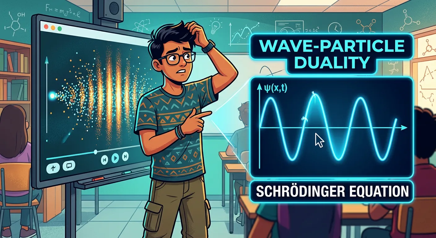 Illustration of the Schrödinger Equation and the relationship between Psi and Psi-squared.