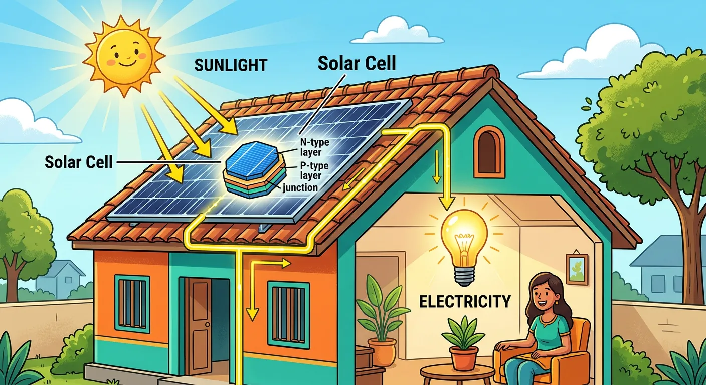 Collage showing solar panels and an automatic sliding door sensor.