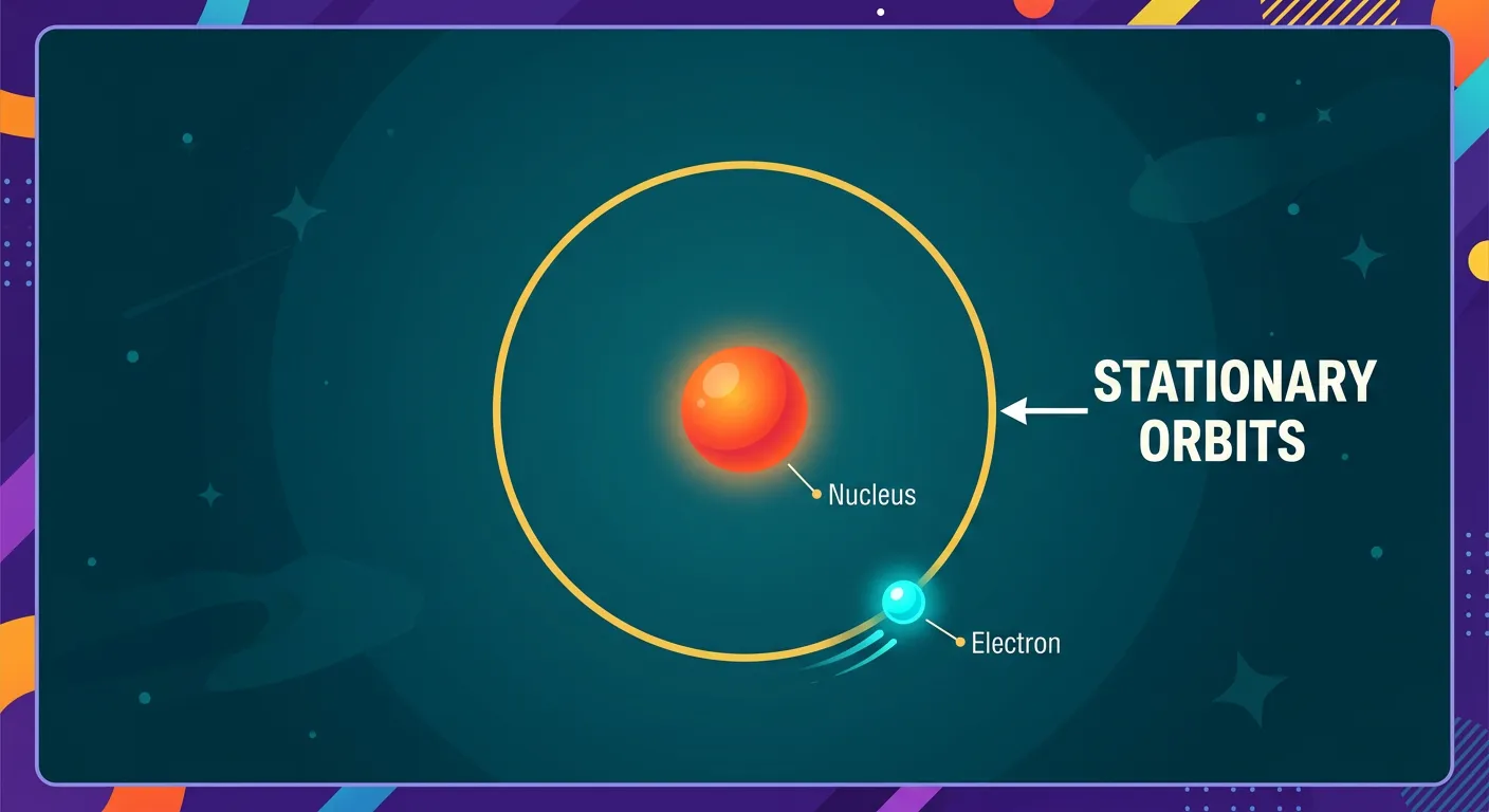 Illustration of an electron in a stable circular orbit around a nucleus.