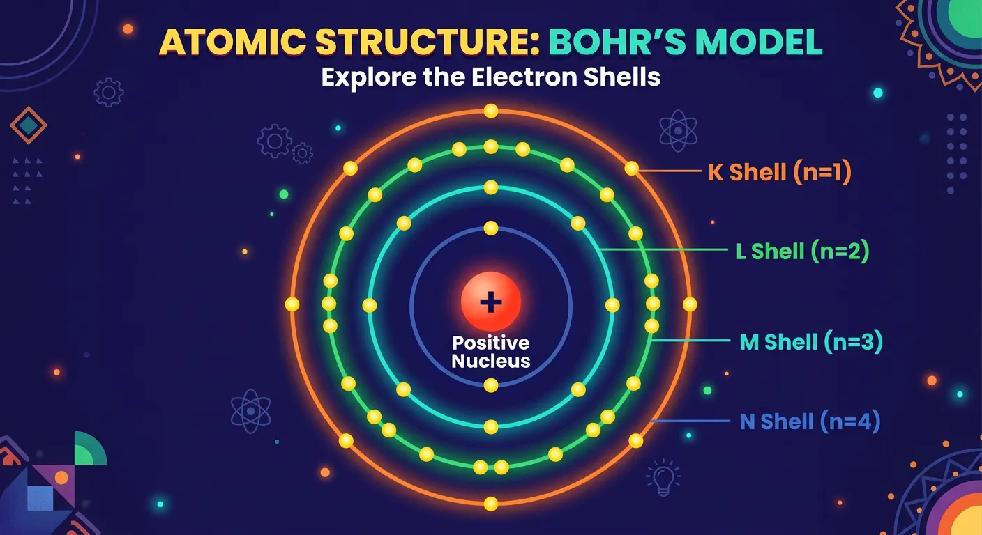 Diagram showing concentric K, L, M, N shells with increasing n values.