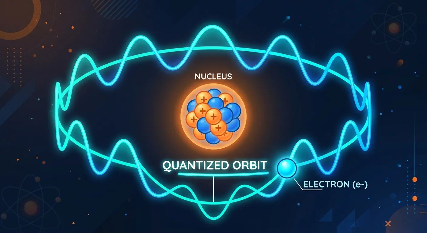 Diagram of an electron as a standing wave in a circular orbit around a nucleus.