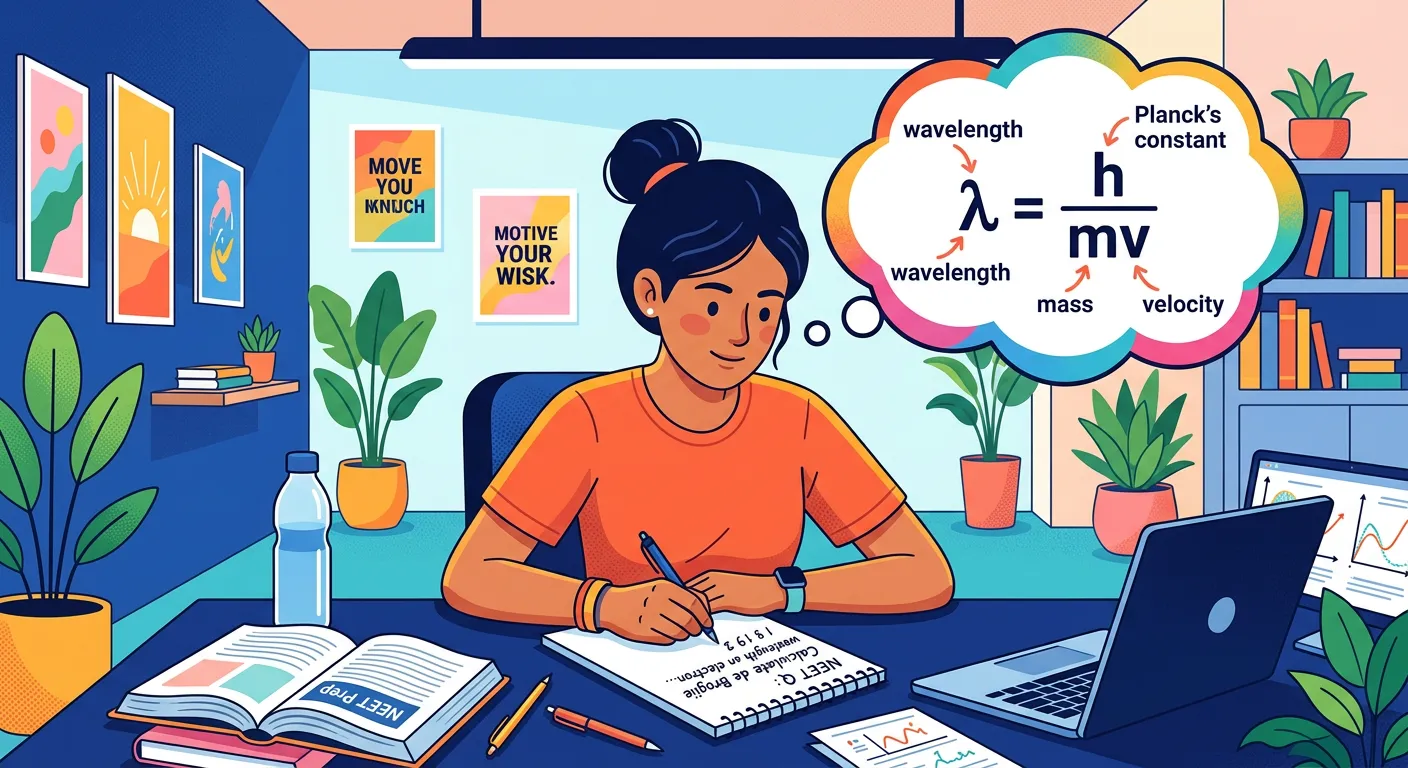 Formulas linking wavelength to Kinetic Energy and Potential Difference.