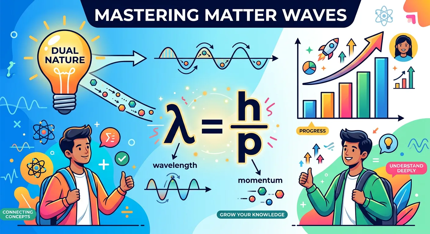 A summary graphic showing the bridge between de Broglie and Schrödinger.